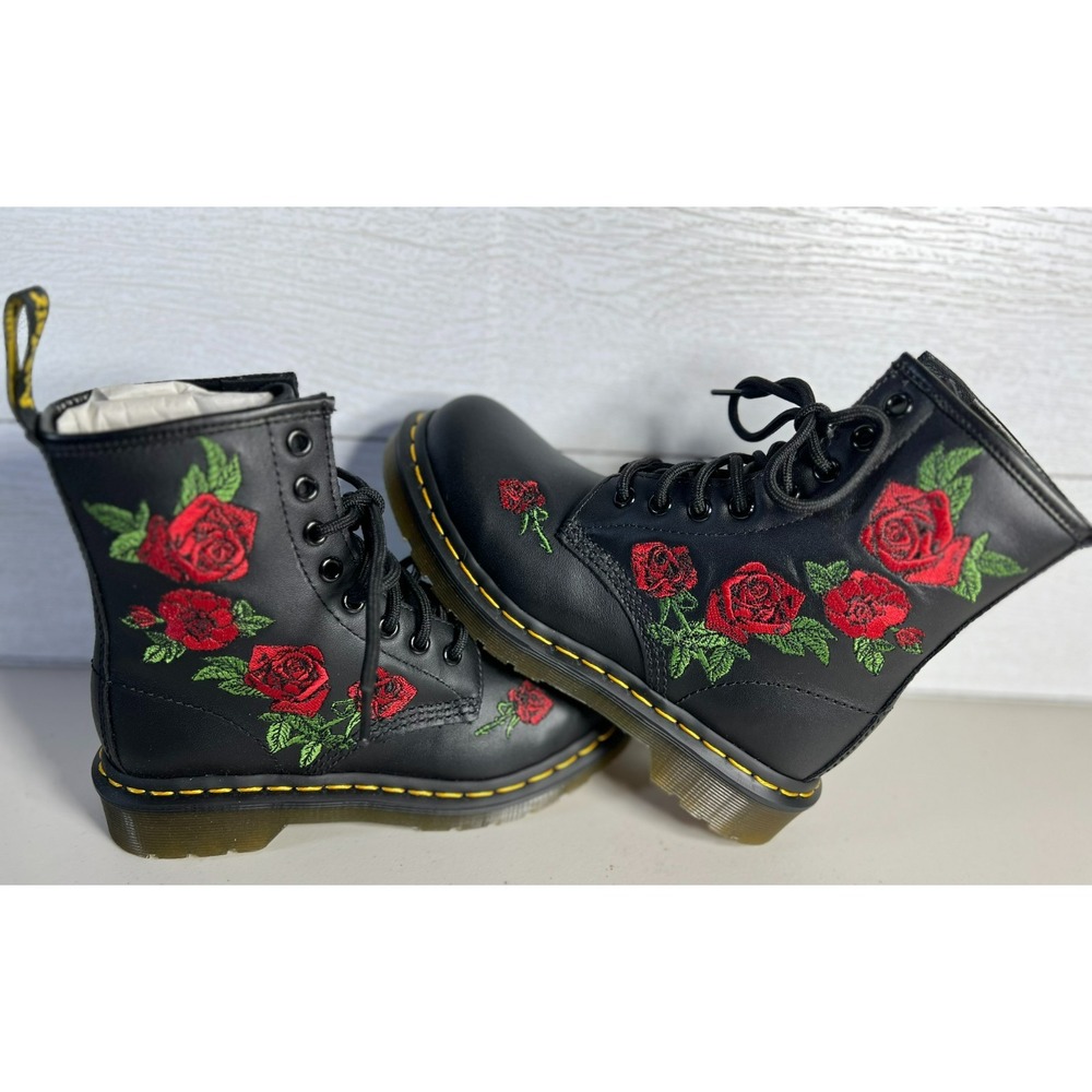 DR MARTENS Women Size 5 - 1460 VONDA Floral Flowers Roses Leather Black Boots